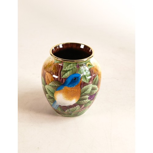 241 - Moorcroft enamel American Bluebird vase by Stephen Smith. Limited edition 1/3. Boxed, height 7.5cm