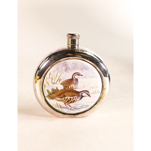 245 - Moorcroft enamel and silver Red Legged Partridge hip flask by Stephen Smith. Limited edition 1/1. Bo... 