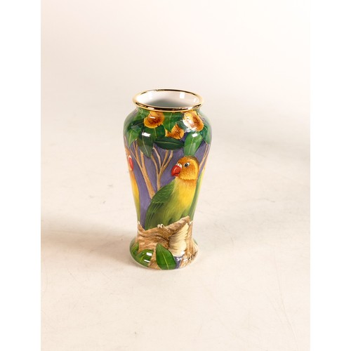 249 - Moorcroft enamel Love birds by Stephen Smith. Limited edition, number 23. Boxed with certificate. He... 