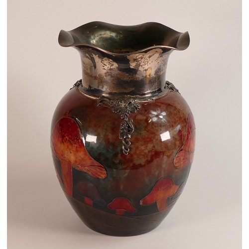 268 - William Moorcroft Flambe Ginger Jar in the Claremont design, c1920, with original Sterling Silver mo... 