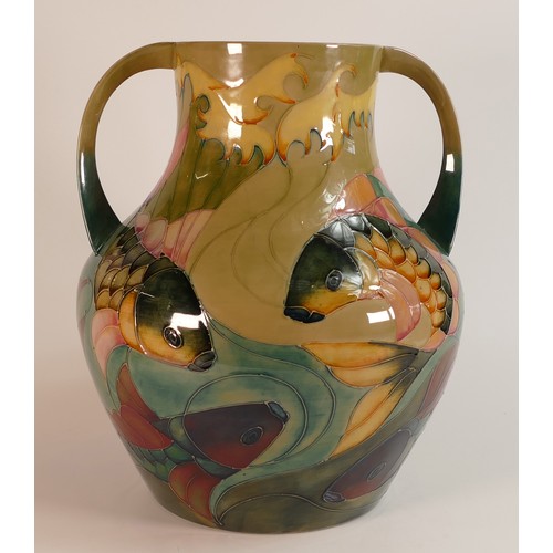 337 - Moorcroft, Carp design twin handled vase. a/f. Height: 33cm