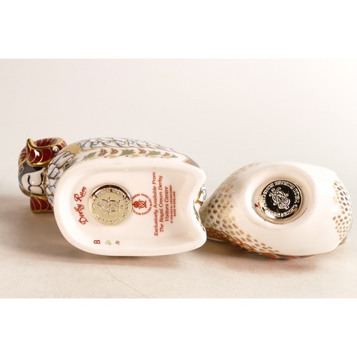 350 - Royal Crown Derby paperweights Derby Ram, (Visitor's Centre exclusive) and Derby wren, gold stopper,... 