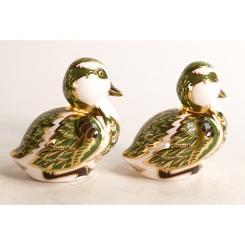 351 - Two Royal Crown Derby paperweights Derby Duckling, gold stopper, boxed. (2)