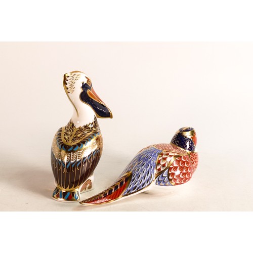 359 - Royal Crown Derby Brown Pelican paperweight, with gold stopper to base, boxed and a Pheasant (2)