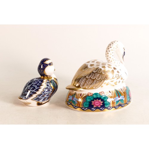 362 - Two Royal Crown Derby paperweights, Swan and sitting duckling, gold stopper, boxed. (2)