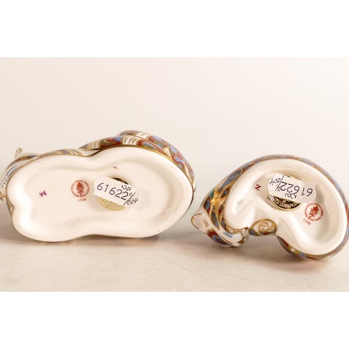 369 - A pair of Royal Crown Derby paperweights, Contented Cat and Contented Kitten, gold stoppers, each bo... 