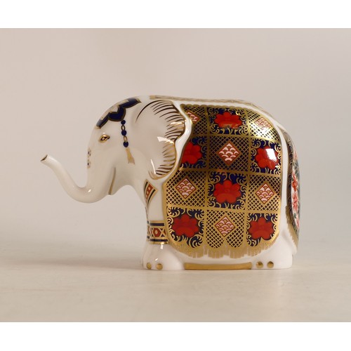 374 - Royal Crown Derby Paperweight small elephant, gold stopper, boxed.