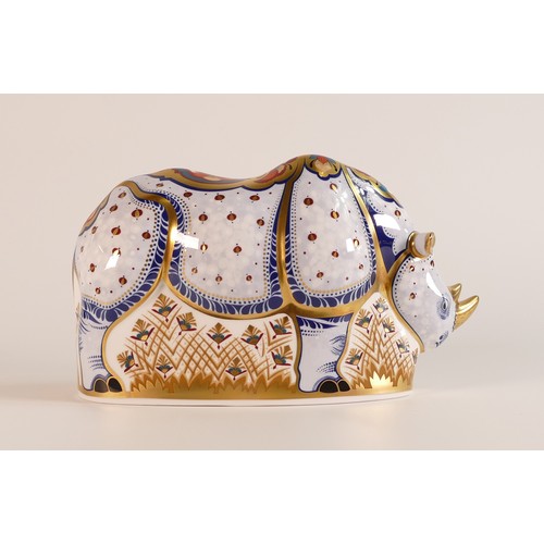 389 - Royal Crown Derby Endangered Species White Rhino paperweight limited edition 486/1000, boxed, with c... 