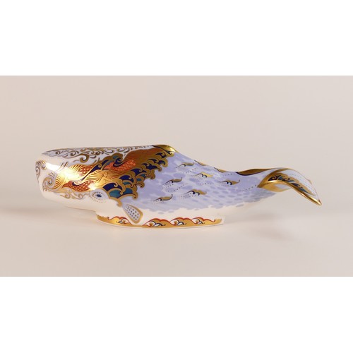 391 - Royal Crown Derby paperweight Oceanic Whale, gold stopper, boxed.