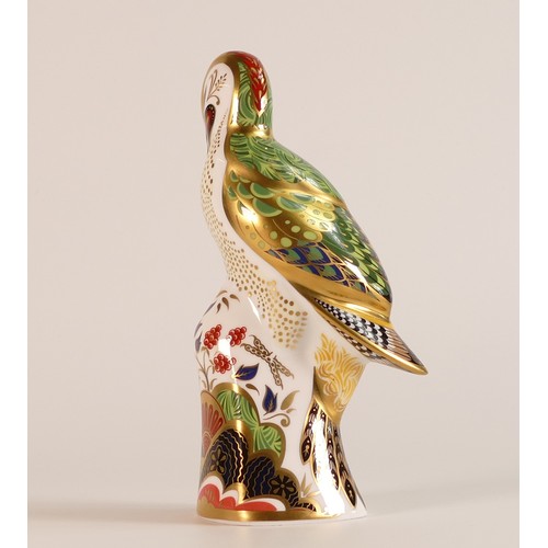 392 - A Royal Crown Derby Newstead Woodpecker, 520/750, gold stopper, boxed with certificate.