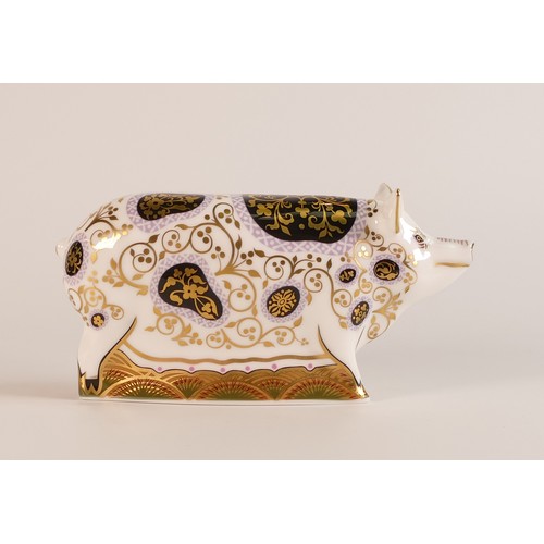 393 - Royal Crown Derby paperweight Spotty Pig, gold stopper, 182/1500, boxed, certificate.