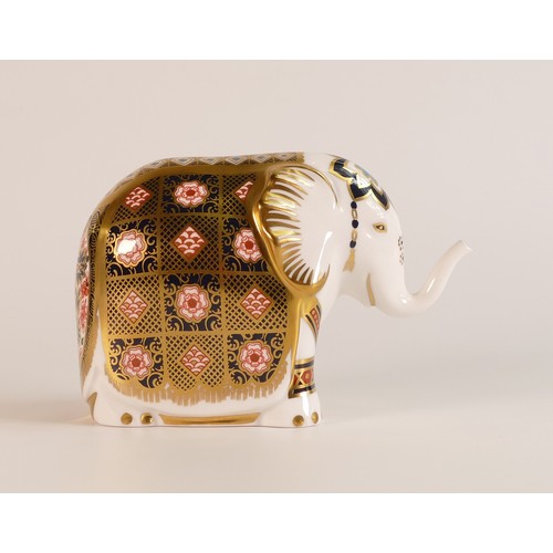 395 - Royal Crown Derby paperweight Yorkshire Rose Elephant, gold stopper, boxed, with cert.