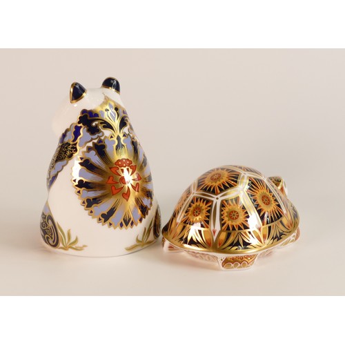 397 - Royal Crown Derby Paperweights Madagascan Tortoise and Imperial Panda, Endangered Species collection... 