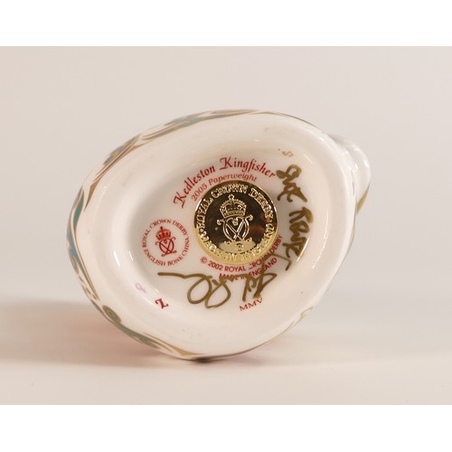 406 - Royal Crown Derby paperweight Kedleston Kingfisher, gold stopper, gold signed, boxed, with cert.