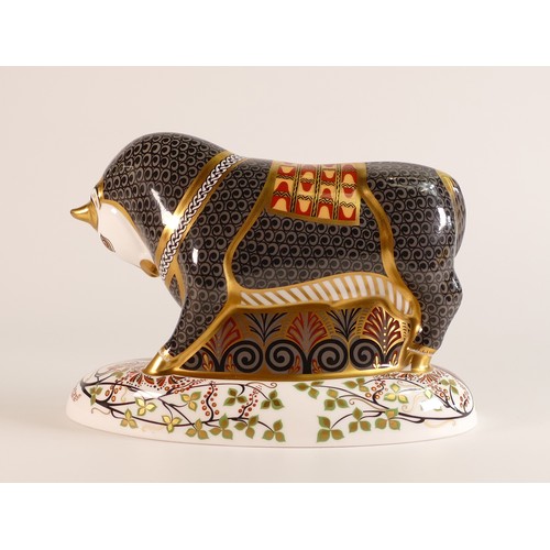 417 - Royal Crown Derby paperweight Grecian Bull, gold stopper, 401/750, boxed, with cert.