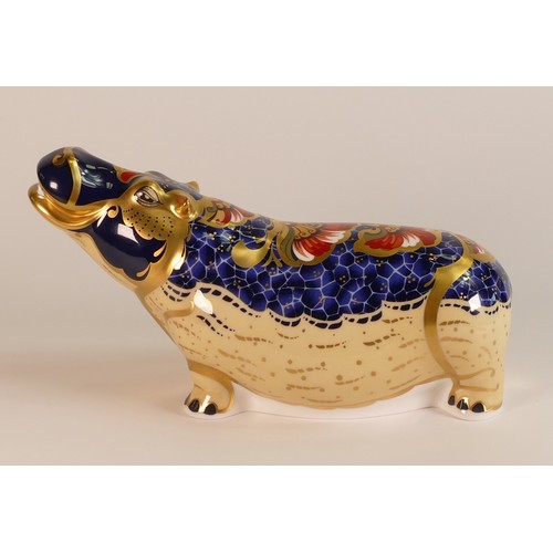 421 - Royal Crown Derby paperweight Hippopotamus, 872/2500, gold stopper, boxed, with cert.