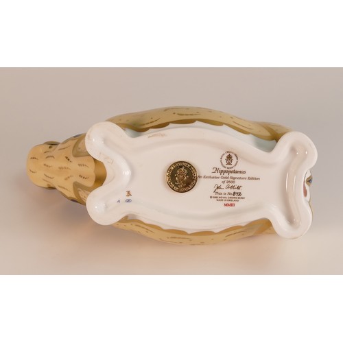 421 - Royal Crown Derby paperweight Hippopotamus, 872/2500, gold stopper, boxed, with cert.