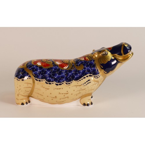 421 - Royal Crown Derby paperweight Hippopotamus, 872/2500, gold stopper, boxed, with cert.