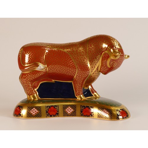 424 - Royal Crown Derby paperweight Harrods Bull, boxed, with cert.