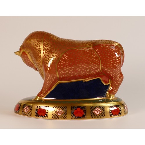 424 - Royal Crown Derby paperweight Harrods Bull, boxed, with cert.