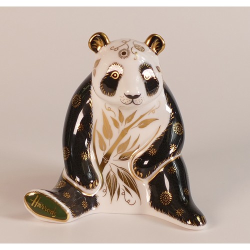 426 - Royal Crown Derby paperweight Harrods Panda, gold stopper, boxed, with cert.