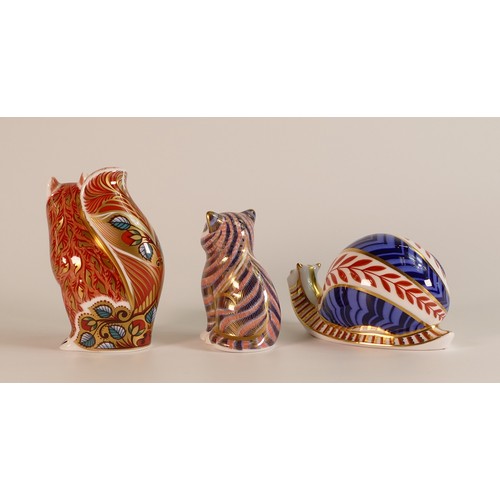 429 - Three Royal Crown Derby Paperweights to include Woodland Squirrel and Kitten (gold stoppers) and Sna... 