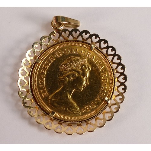 Queen Elizabeth II Gold FULL sovereign dated 1980, in 9ct pendant mount ...
