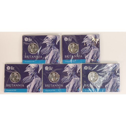 1792 - 5 x sealed and carded 2015 fine Silver £50 coins weighing 31g.