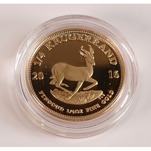 1793 - Quarter Krugerrand 22ct Gold proof 2016 coin in box with certificate, in a limited, numbered edition... 