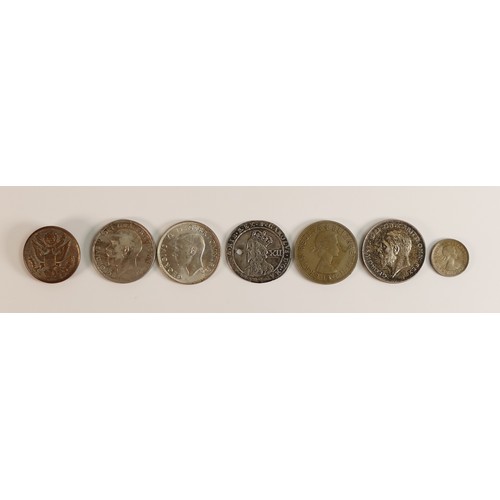 1794 - Charles I - 17th century hammered silver Shilling (holed), together with 2 x pre 1946 silver half-cr... 