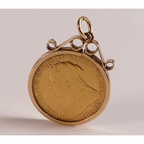 1795 - 1893 FULL Gold Sovereign coin in loose mount, gross weight 9.8g.