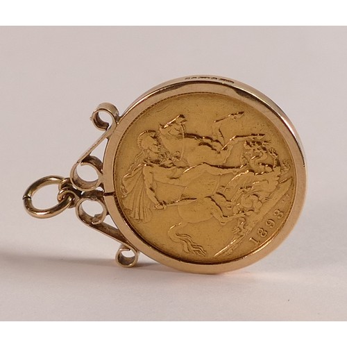 1795 - 1893 FULL Gold Sovereign coin in loose mount, gross weight 9.8g.