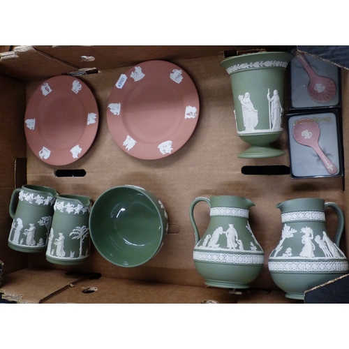 507 - Wedgwood, A Collection of Sage Green, Pink and Terracotta including Jugs, Milk Jug, Sugar Bowl, Plat... 