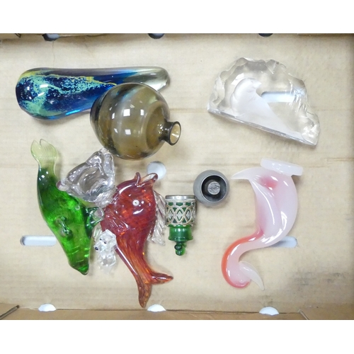 308 - Glass Collection Of Paperweights To Include Sealion, Fish Also A Swarovski type Dog One Paw Broken N... 