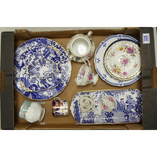 328 - Royal Crown Derby Blue and White pattern 'Mikado' to include XL Plate, Footed & Handled Square Dish,... 