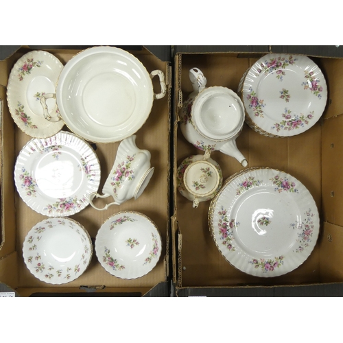 404 - Royal Albert, Moss Rose Pattern Teaware including Teapot, Tureen missing lid, Sauceboat and Saucer, ... 