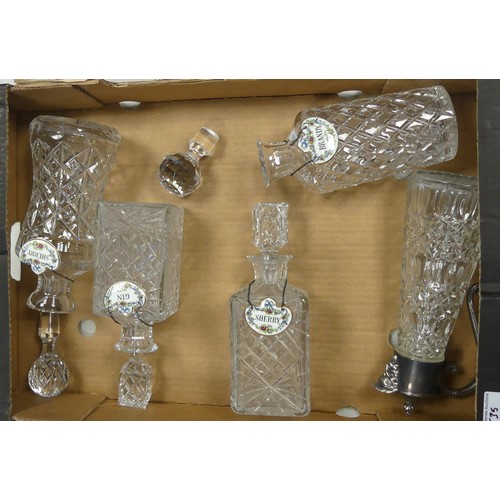 535 - Glass Decanter set of Five including Silver plated Claret Jug and Two Crown Staffordshire and Two Co... 