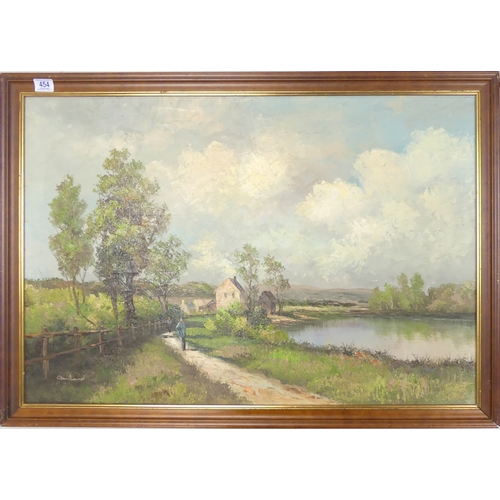 454 - M Gartland (English, 20th Century) Rustic Landscape with Lone Figure. Oil on Canvas. In wooden frame... 