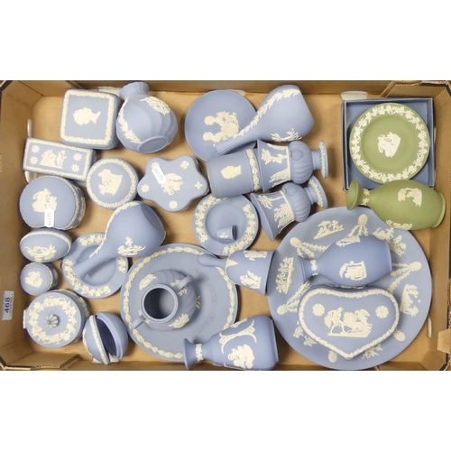 468 - Wedgwood Pale Blue Jasper Ware To include Lidded Trinket Boxes, Decorative Eggs, Various Shaped Vase... 