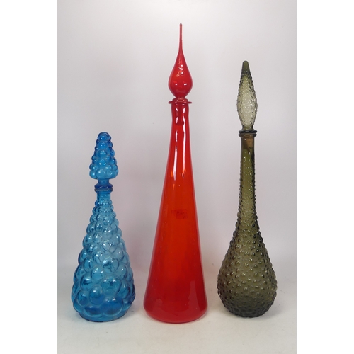 545 - Three Tall Glass Bottles, including one Murano Empoli Red Example. Height of tallest: 63cm(3)