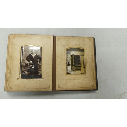 440 - Victorian Full Photo Album Musical Box With Key (Overwound) Front Cover Detached