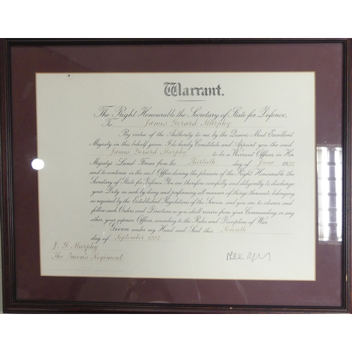 553 - Two Framed Regimental Letters to include one certificate to Warrant Officer in Her Majesty's Land Fo... 