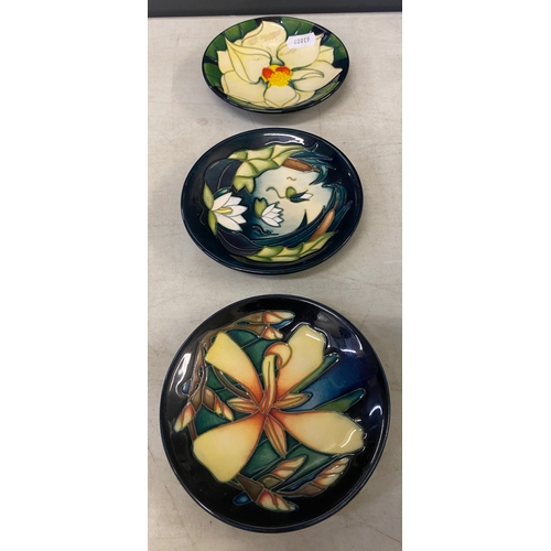 37 - Three Moorcroft pin dishes by various artists including Rachel Bishop (Panache Design) etc (3)