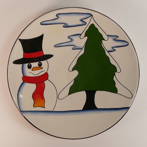 25 - Lorna Bailey Studio charger dated 2002, decorated with Snowman and Christmas Tree, limited edition n... 