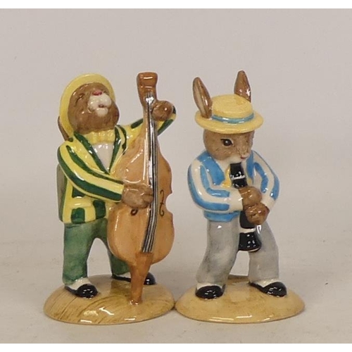 52 - Royal Doulton Bunnykins Clarinet player DB184 and Double bass DB185 from the Jazz band collection (2... 