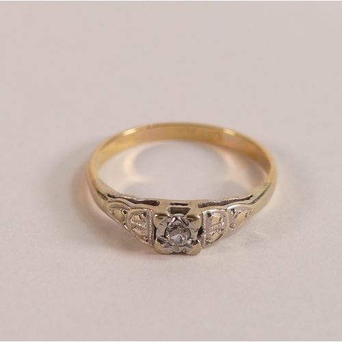 710 - 18ct gold diamond ring, size J, 1.8g.