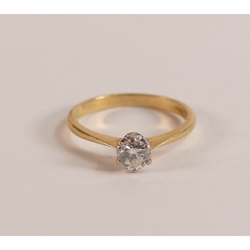 714 - 18ct gold solitaire diamond ring,diamond approx .25ct, size M/N, 2.5g.