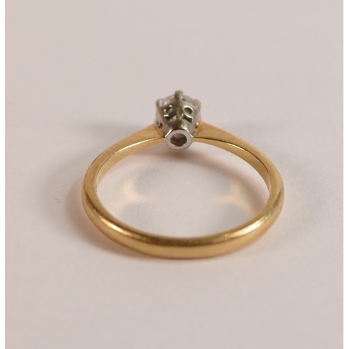 714 - 18ct gold solitaire diamond ring,diamond approx .25ct, size M/N, 2.5g.