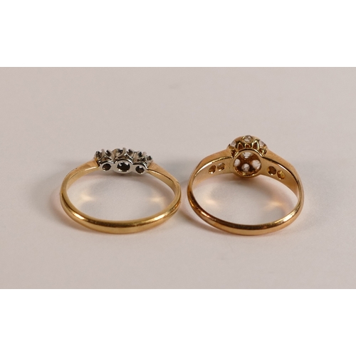 728 - Two Vintage 18ct gold diamond rings, both size I,one has stone missing,4.2g.