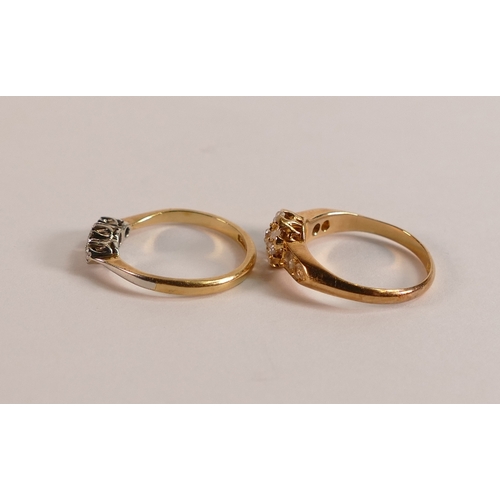 728 - Two Vintage 18ct gold diamond rings, both size I,one has stone missing,4.2g.